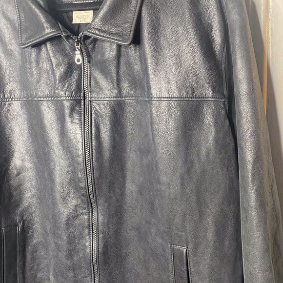 Roots “Richard” Leather Car Coat Vintage Black Treated size L Zip Front Y - Picture 3 of 16